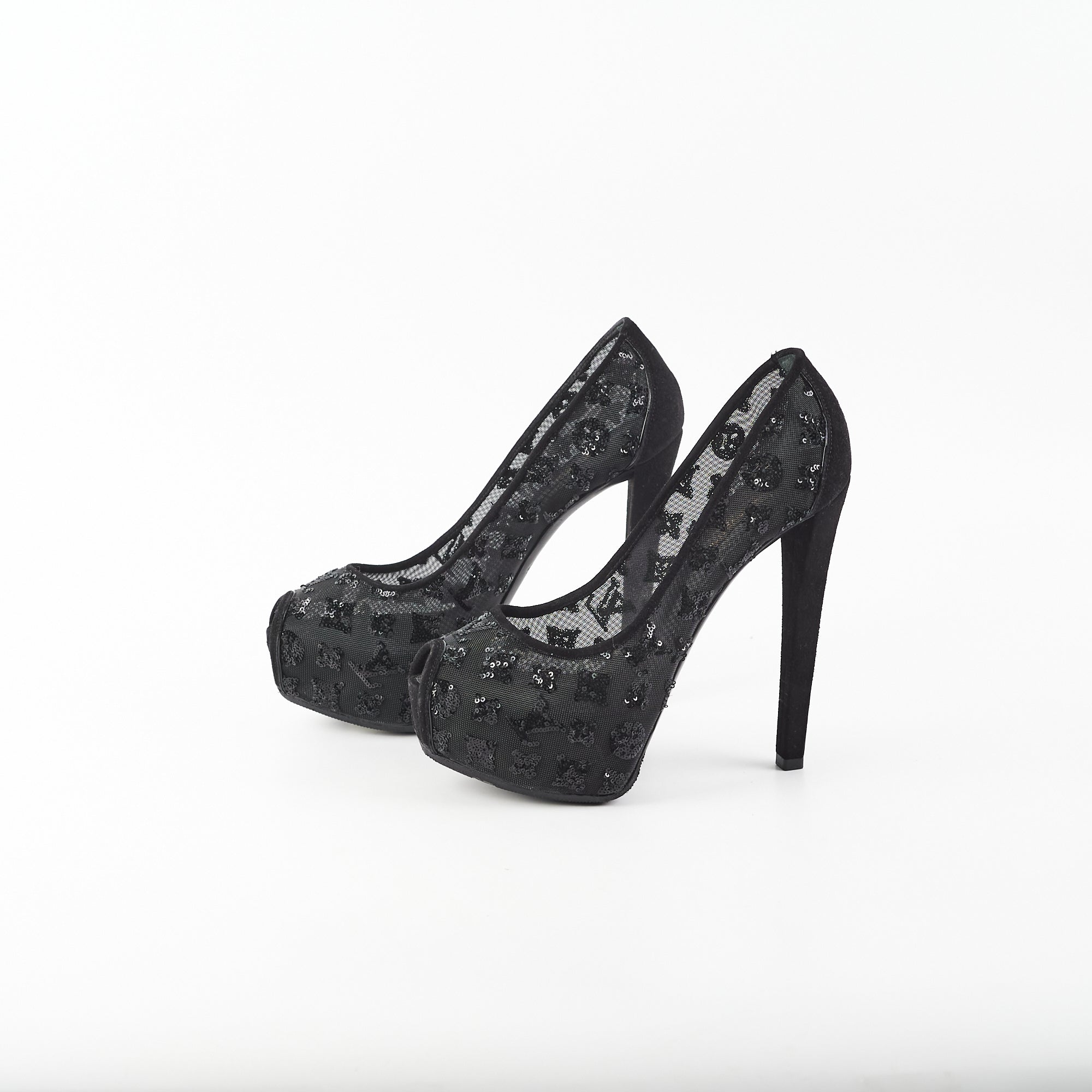 Louis Vuitton Mesh Sequin Monogram Black Size 37 Pumps Heels - THE PURSE  AFFAIR