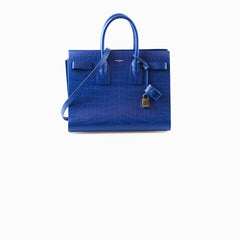 Saint Laurent Sac De Jour Medium Croc Embossed Blue