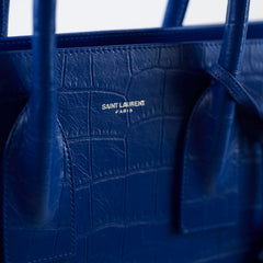 Saint Laurent Sac De Jour Medium Croc Embossed Blue