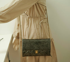 Chanel Zip Away Chain Clutch Wallet on Chain WOC Metallic Grey