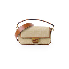 Fendi Raffia Vitello Medium Baguette Beige