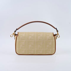 Fendi Raffia Vitello Medium Baguette Beige