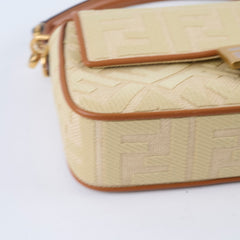 Fendi Raffia Vitello Medium Baguette Beige