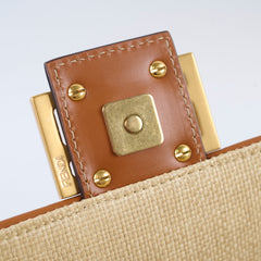 Fendi Raffia Vitello Medium Baguette Beige