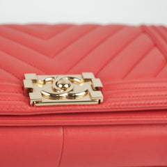 Chanel Old Medium Boy Chevron Lambskin Coral  - Series 27