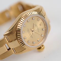 Rolex 26cm Oyster Perpetual 18k Yellow Gold Watch with Diamonds