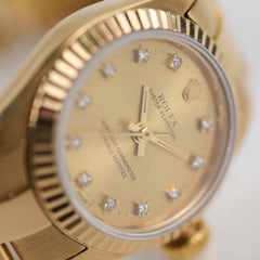 Rolex 26cm Oyster Perpetual 18k Yellow Gold Watch with Diamonds
