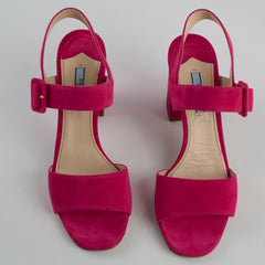 Prada Suede Block Heel Sandals Pink Size 39