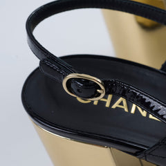 Chanel Patent Quilted Turnlock Sandals Black/Gold Size 40.5C