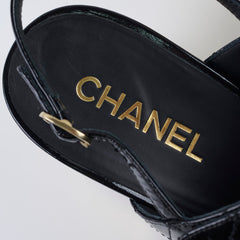 Chanel Patent Quilted Turnlock Sandals Black/Gold Size 40.5C