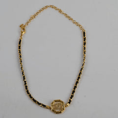 Chanel Gold & Black Leather Chain Choker Costume Jewellery