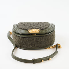 Chanel Small Boy Messenger Quilted Shearling Bag Khaki Microchip