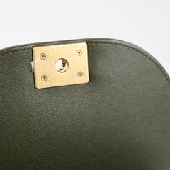 Chanel Small Boy Messenger Quilted Shearling Bag Khaki Microchip