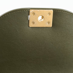 Chanel Small Boy Messenger Quilted Shearling Bag Khaki Microchip