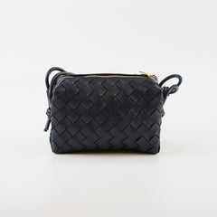 Bottega Veneta Mini Loop Navy Intrecciato leather