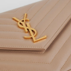 Saint Laurent Classic Cassandre Chain Wallet on Chain WOC Dark Beige