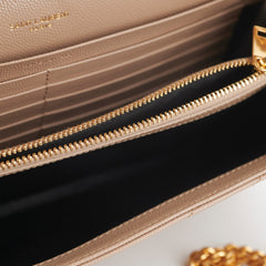 Saint Laurent Classic Cassandre Chain Wallet on Chain WOC Dark Beige