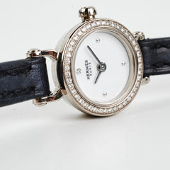 Hermes Faubourg Mini 15mm Watch Navy with 18k White Gold Diamonds