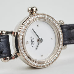 Hermes Faubourg Mini 15mm Watch Navy with 18k White Gold Diamonds