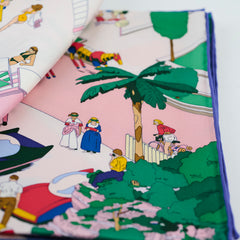 Hermès On The Beach 90cm Silk Square Scarf Rose/Vert/Rouge