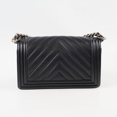 Chanel Old Medium Boy Chevron in Caviar Black