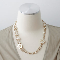 Chanel Flower Long Pearl Necklace Costume Jewellery