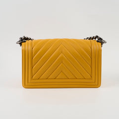 Chanel Old Medium Chevron Boy Bag Mustard Yellow Lambskin
