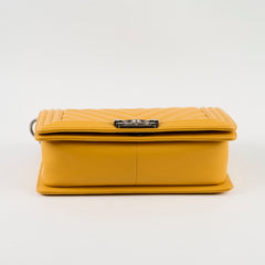 Chanel Old Medium Chevron Boy Bag Mustard Yellow Lambskin
