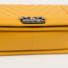 Chanel Old Medium Chevron Boy Bag Mustard Yellow Lambskin