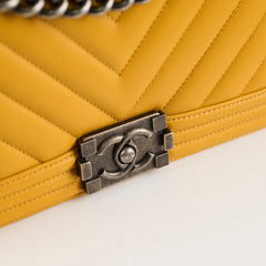 Chanel Old Medium Chevron Boy Bag Mustard Yellow Lambskin