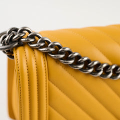 Chanel Old Medium Chevron Boy Bag Mustard Yellow Lambskin