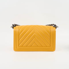 Chanel Old Medium Chevron Boy Bag Mustard Yellow Lambskin