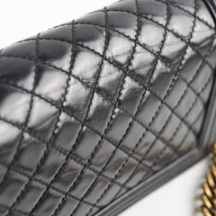 Chanel Old Medium Boy Shiny Calfskin Black - Series 17