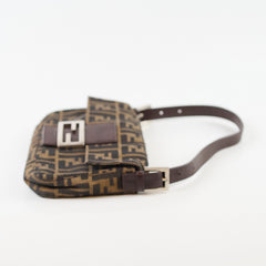 Fendi Baguette Zucca Canvas Leather Shoulder