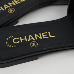 Chanel Pearl CC Black Leather Slides Shoes size 37
