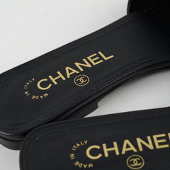 Chanel Pearl CC Black Leather Slides Shoes size 37