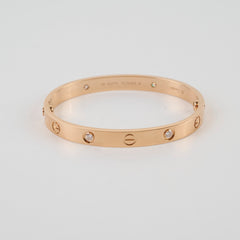 Cartier Classic Love 4 Diamond Pink Gold Size 16 Bracelet