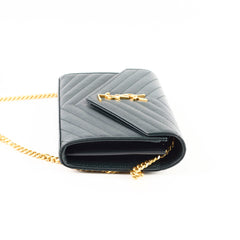 Saint Laurent Cassandre Wallet On Chain Dark Green