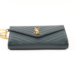 Saint Laurent Cassandre Wallet On Chain Dark Green