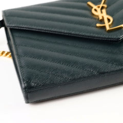 Saint Laurent Cassandre Wallet On Chain Dark Green