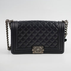 Chanel Old Medium Boy Black Lambskin - Series 23