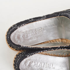 Chanel Tweed Espadrilles Black/Silver Size 36