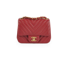 Chanel Mini Square Chevron Lambskin Red Crossbody Bag