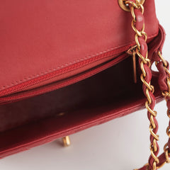 Chanel Mini Square Chevron Lambskin Red Crossbody Bag