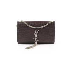Saint Laurent Medium Kate Tassel Bag Grey Croc Embossed
