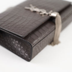 Saint Laurent Medium Kate Tassel Bag Grey Croc Embossed