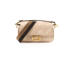 Fendi FF Baguette Medium Jacquard Canvas Beige