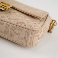 Fendi FF Baguette Medium Jacquard Canvas Beige