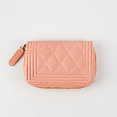 Chanel Boy Zip Compact Wallet Pink