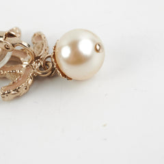 Chanel Coco Logo Clip On Pink Rhinestone Pearl Drop Earrings Costume Jewellery